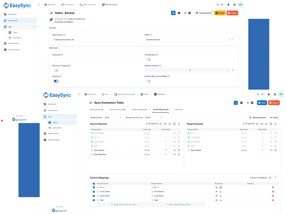 Click to enlarge EasySync User Interface - KingswaySoft