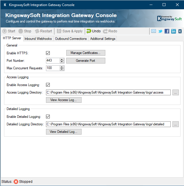 Configuring KingswaySoft Integration Gateway - HTTP Server Configuring KingswaySoft Integration Gateway - HTTP Server