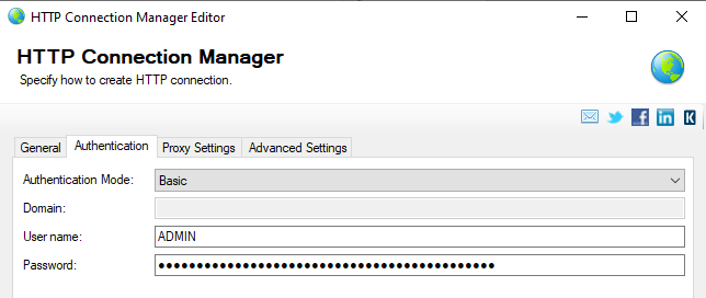 HTTP Connection Manager - Basic To authenticate to Dynamics 365 Business Central Online with the Access Key, we need to set the Authentication Mode to Basic, NAV users' Web Service Access Key would be the password to be used in the Basic authentication.