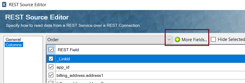 REST Source Editor - More Fields REST Source Editor - More Fields