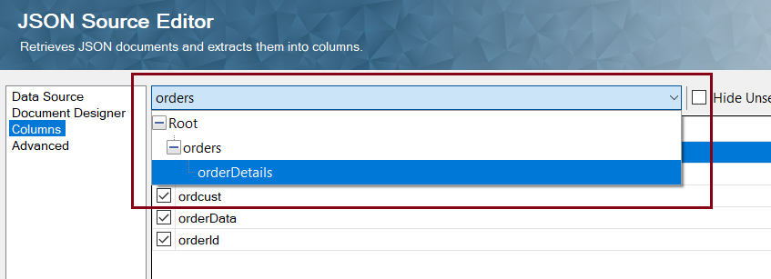 JSON Source Editor - Columns JSON Source Editor - Columns