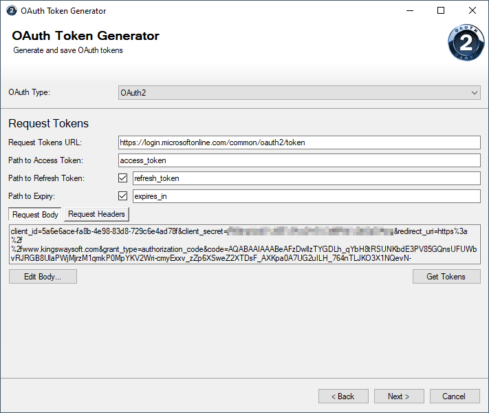 NAV OAuth Token Generator Fill in the Request Tokens URL and click Get Tokens button to request an access token.