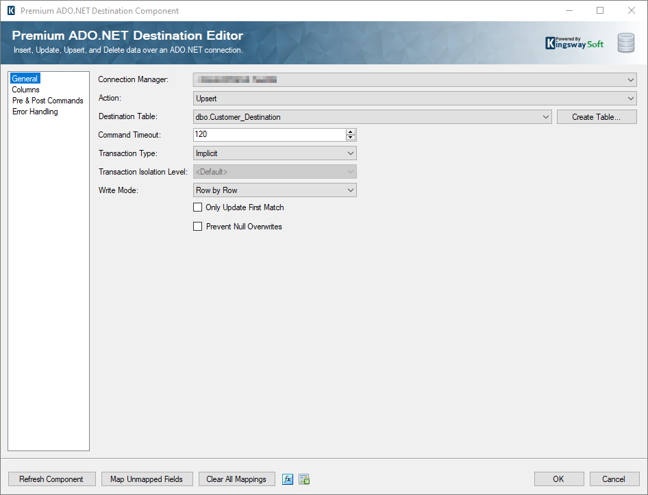 SSIS Image 04 - Premium ADO.NET Destination component with Upsert Action SSIS Image 04 - Premium ADO.NET Destination component with Upsert Action