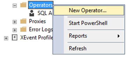 Create a New Operator under SQL Server Agent Screenshot of New Operator
