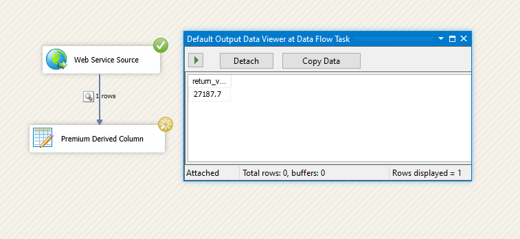 Web Service Result ". Let's set up a dummy destination component and enable the Data Viewer to check the result returned from the Codeunit function.
